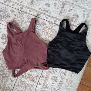 Athleta Mauve Crop Tank & Black Camo Crop Tank Duo